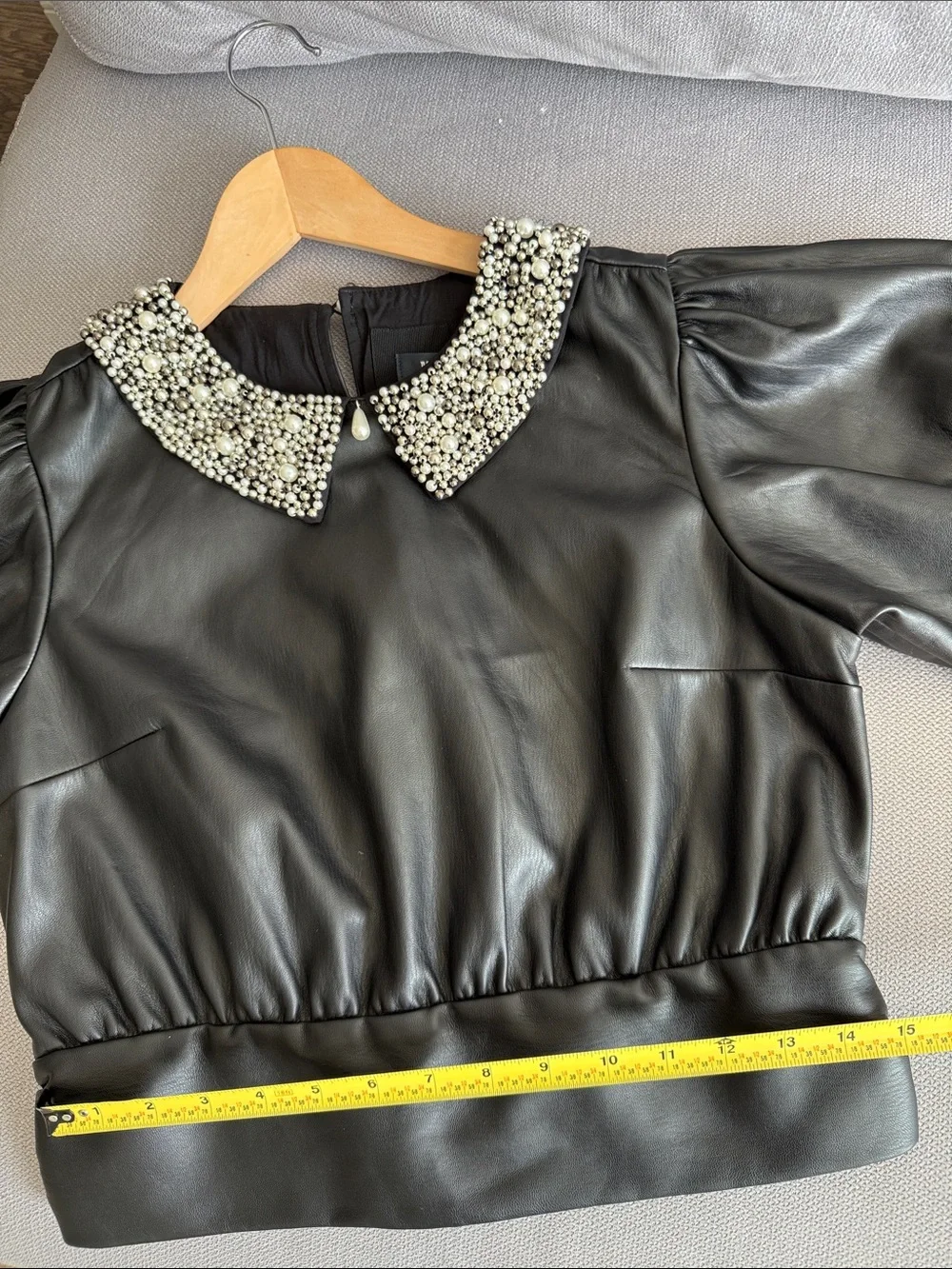 Anthropologie Maeve Faux Leather Puff Sleeve Blouse Size M